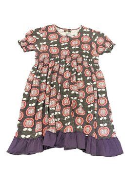 Matilda Jane Apple Print Knit Dress Girl's Size 10 Ruffle Hem Lightweight Cotton